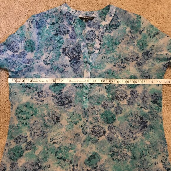 Abstract Watercolour Mermaidcore Print Sheer Button Up Collar Tunic Shirt - Picture 13 of 16